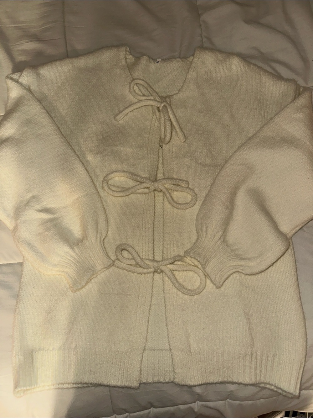 Women's Cream Tie-Front Knit Sweater